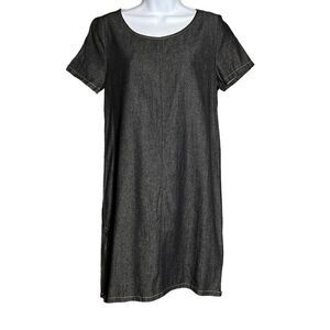 Women's Short Sleeve Zippered Side Slit Denim Blue Dress Size L